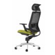 Scaun birou terapeutic Comfort, cu șezut mobil pe arc, tetieră reglabilă, brate 3D, suport lombar ajustabil și bază aluminiu, culoare verde-negru