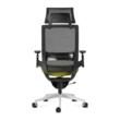 Scaun birou terapeutic Comfort, cu șezut mobil pe arc, tetieră reglabilă, brate 3D, suport lombar ajustabil și bază aluminiu, culoare verde-negru