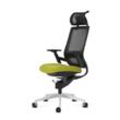 Scaun birou terapeutic Comfort, cu șezut mobil pe arc, tetieră reglabilă, brate 3D, suport lombar ajustabil și bază aluminiu, culoare verde-negru