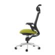 Scaun birou terapeutic Comfort, cu șezut mobil pe arc, tetieră reglabilă, brate 3D, suport lombar ajustabil și bază aluminiu, culoare verde-negru