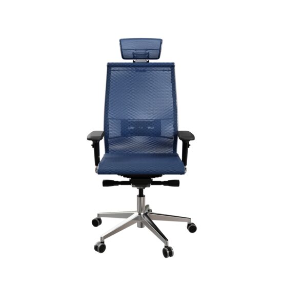 Scaun birou ergonomic managerial Samurai, suport lombar ajustabil, tetiera 3D, brate reglabile 4D, baza aluminiu, plasa dubla, culoare albastru