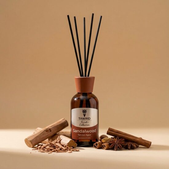 Odorizant camera cu betisoare si mostra de parfum inclus, Farah Plus, lemn de santal, 100ml